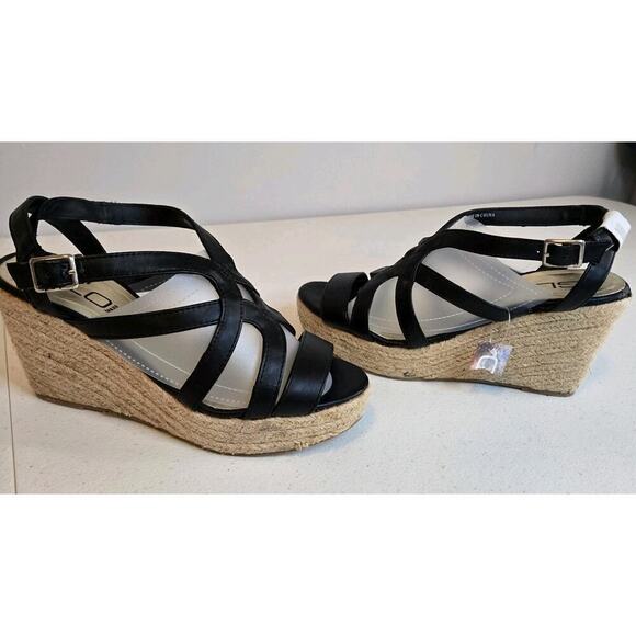 Glo By Jlo Wedges Size 8 Strappy Black NEW W/o Box 3.5" Neutral Cord Heel - Picture 2 of 9